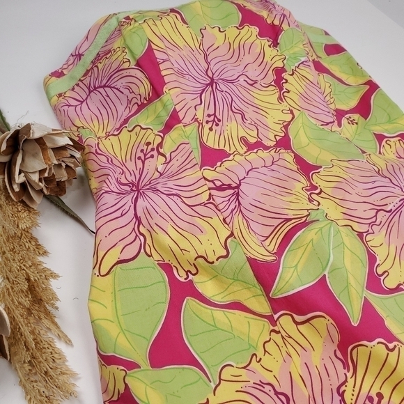 Lilly Pulitzer Pink Green Yellow Strapless Dress 6 - Picture 4 of 16